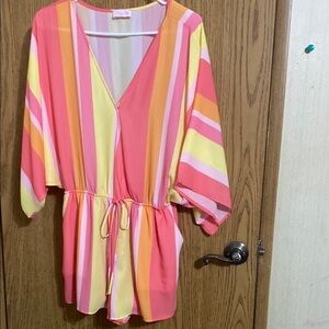 Pink Lily Pastel Striped Romper